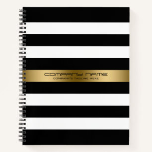 Black & White Stripes Gold Accent Notebook