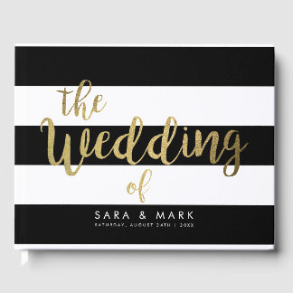 Black & White Stripes Gold Foil Wedding Guest Book