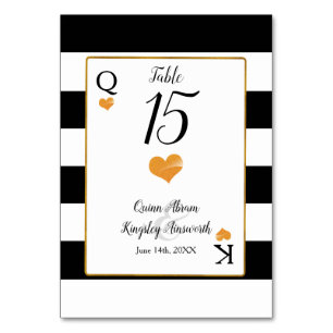 Black & White Stripes Gold Hearts Table Numbers