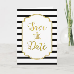 Black White Stripes Gold Save the Date Card