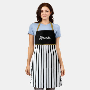 Black & White Stripes Gold Trim Personalised Apron