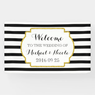 Black White Stripes Gold Wedding Welcome Sign
