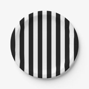 Black & White Stripes Halloween Party Paper Plate