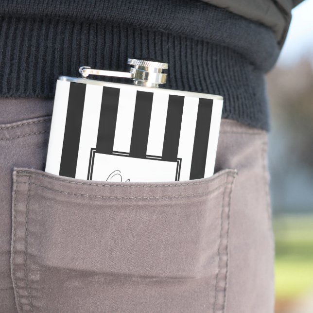 Black White Stripes Hip Flask (In Situ)