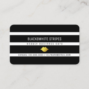 black white stripes & lips modern beauty business card
