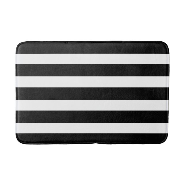 Black & White Stripes Modern Chic Bath Mat (Front)