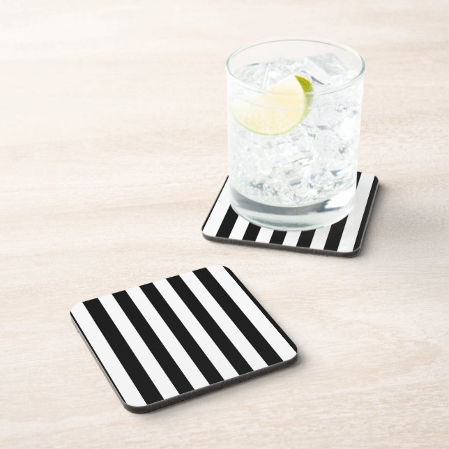 Black & White Stripes Modern Chic Stripe Pattern Coaster (Right Side)