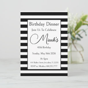 Black White Stripes Modern Elegant Trendy Minimal  Invitation