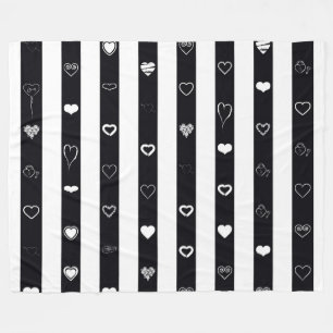 Black White Stripes Modern Heart Pattern Fleece Blanket