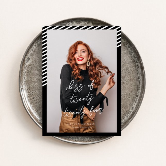 Black White Stripes Modern Minimalist Graduation Invitation (Creator Uploaded)