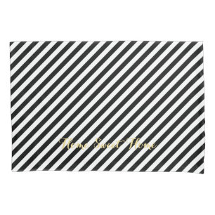 Black White Stripes Modern Pattern Gold Monogram Pillowcase
