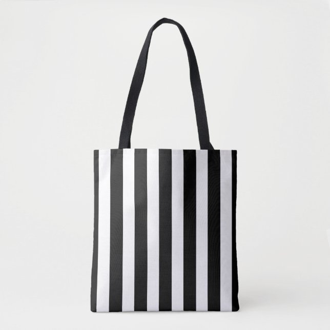 Black white stripes modern shopping bag (Front)