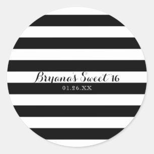 Black & White Stripes Modern Striped Custom Favour Classic Round Sticker