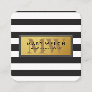Black White Stripes Monogram Appointment Card