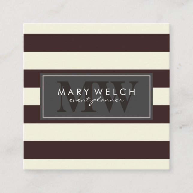 Black White Stripes Monogram (appointment card) Appointment Card (Front)
