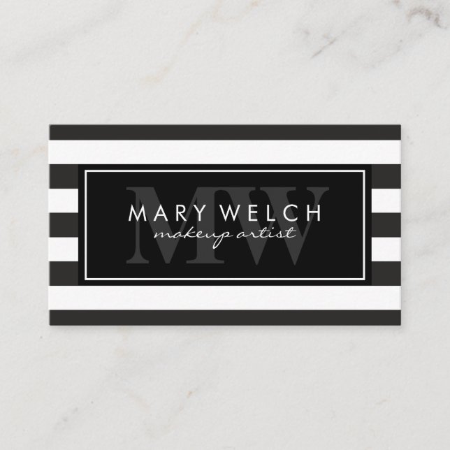 Black White Stripes Monogram (appointment card) Appointment Card (Front)