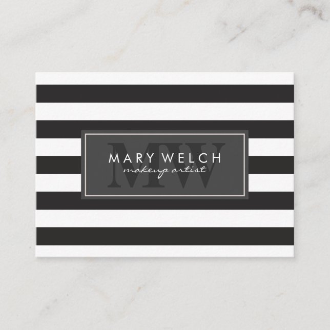 Black White Stripes Monogram (appointment card) Appointment Card (Front)