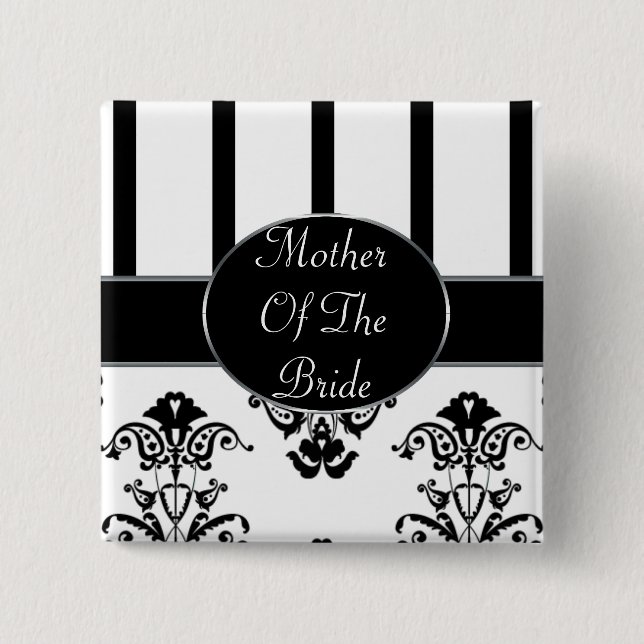 Black & White Stripes, Monogram Baroque 15 Cm Square Badge (Front)
