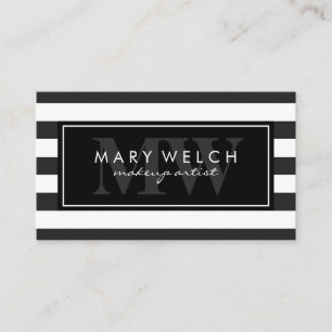 Black White Stripes Monogram Business Card