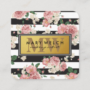 Black White Stripes Monogram Floral Pattern Appointment Card