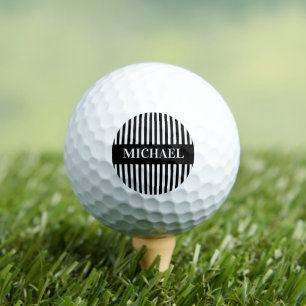 Black White Stripes Monogram  Golf Balls