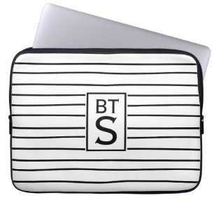 Black & White Stripes Monogram Laptop Sleeve