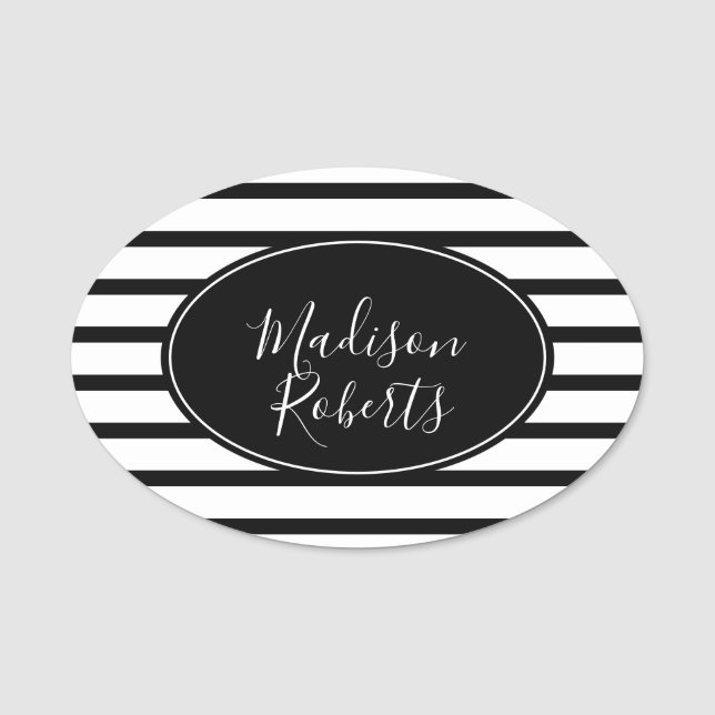 Black & White Stripes Name Tag (Front)