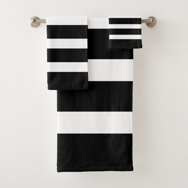 Black & white stripes pattern bath towel set (Insitu)