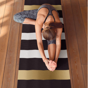 Black & white stripes pattern gold accents accent yoga mat