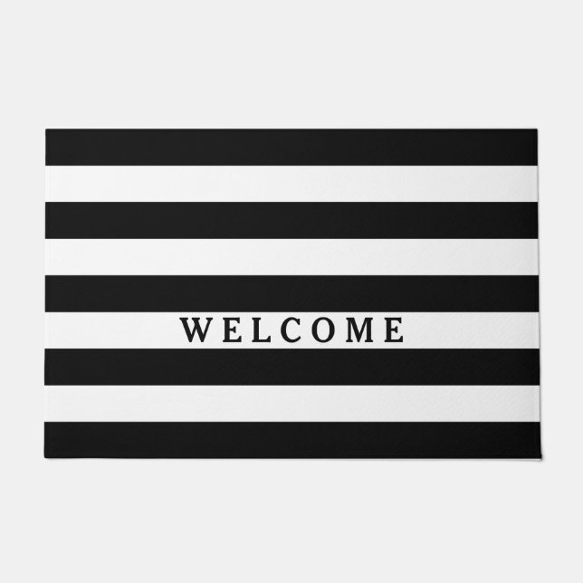 Black White Stripes Pattern {pick your color} Doormat (Front)