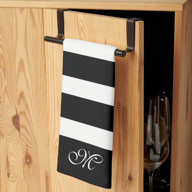 Black & white stripes pattern tea towel (Thirds Fold)