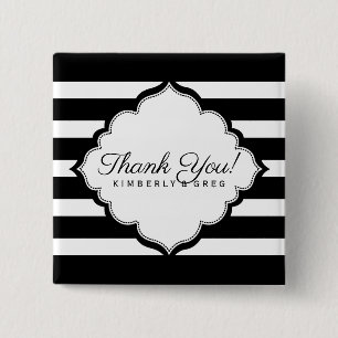 Black & White Stripes Pattern- Thank You 15 Cm Square Badge