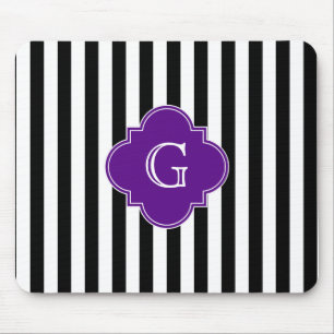 Black White Stripes, Purple Label Monogram Mouse Pad