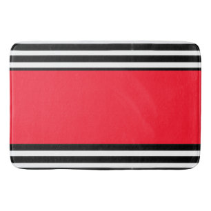 Black White Stripes Red Band Bath Mat