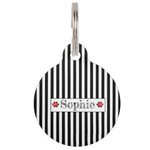 Black White Stripes Red Personalised Dog Cat Pet  Pet Tag