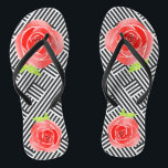 Black White Stripes Red Roses Jandals<br><div class="desc">FLIP FLOPS for WOMEN or MEN with a custom design of red roses on a background of boxed black and white diagonal stripes. Fun for every day or wear to a Derby Day party,  bridal shower or fun for bridal party gift. MATCHING items in our store.</div>