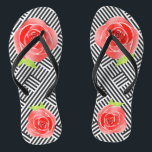 Black White Stripes Red Roses Jandals<br><div class="desc">FLIP FLOPS for WOMEN or MEN with a custom design of red roses on a background of boxed black and white diagonal stripes. Fun for every day or wear to a Derby Day party,  bridal shower or fun for bridal party gift. MATCHING items in our store.</div>