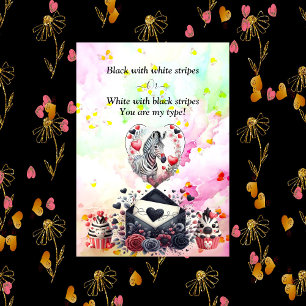 Black White Stripes Romantic Zebra Valentine's Day Holiday Card