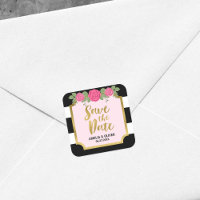Black White Stripes Roses Wedding Save the Date