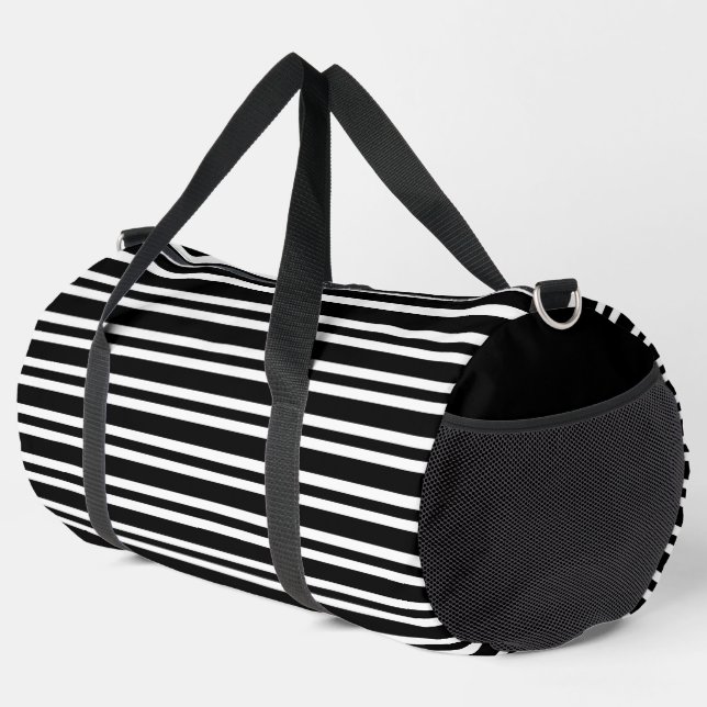 Black White Stripes Seamless Pattern Large Duffle Bag (Right Corner)