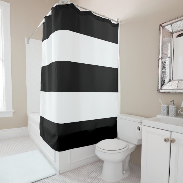 Black White Stripes Shower Curtain (In Situ)