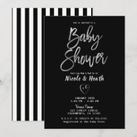Black White Stripes Silver Chic Baby Shower