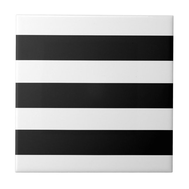 Black & White Stripes Striped Chic Modern Tile (Front)