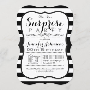 Black & White Stripes Surprise Party Invitation