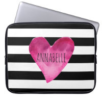 Black + White Stripes Watercolor Heart Monogram