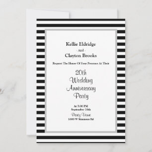 Black/White Stripes Wedding Anniversary Party Invitation