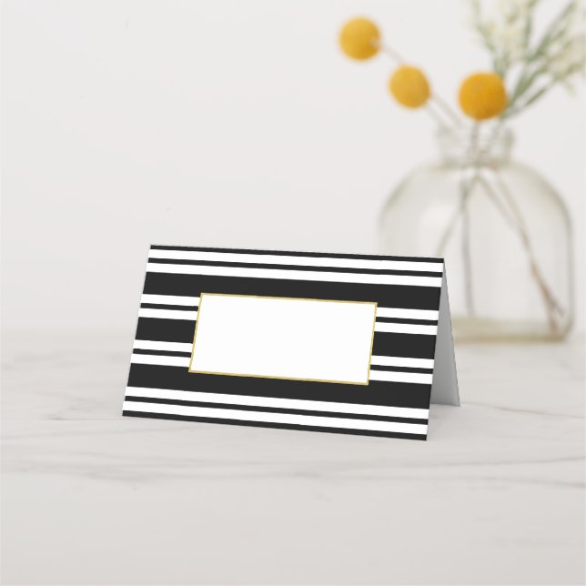 Black & White Stripes | Wedding Folded Place Cards (Front)