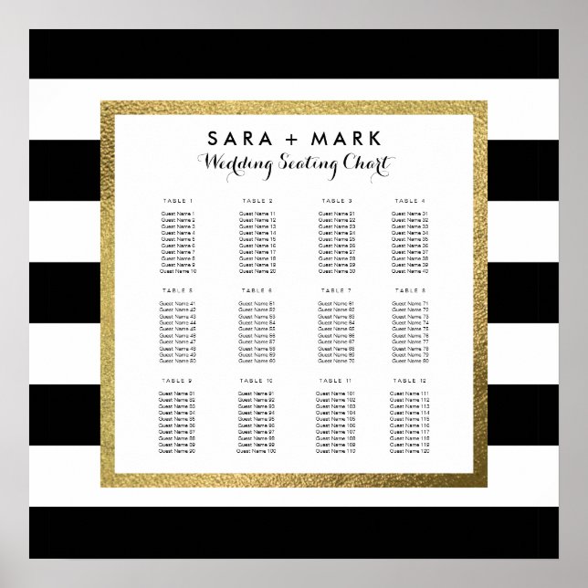 Black & White Stripes Wedding Seating Chart (Front)