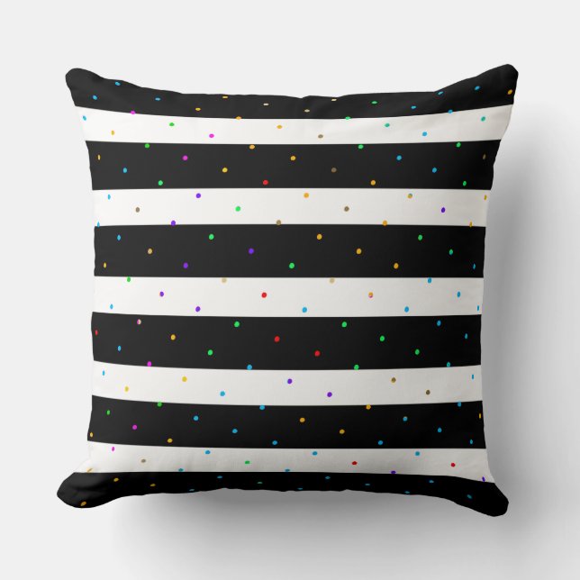 Black & White Stripes With Colourful Dots Pattern Cushion (Front)