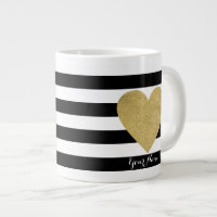 Black & White Stripes with Gold Foil Heart